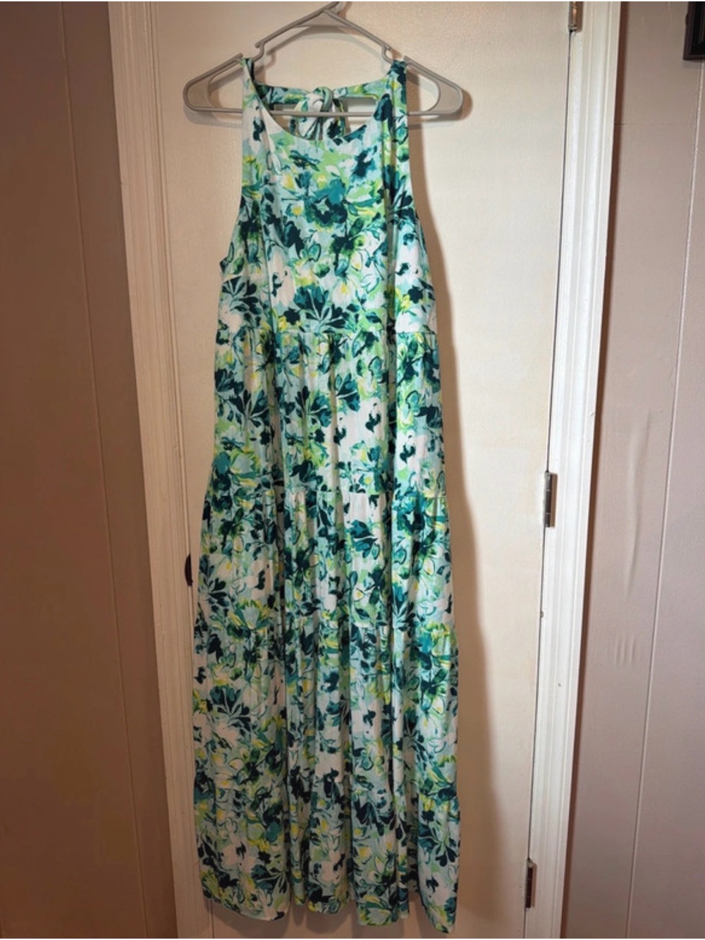 torrid White Maxi Dress with Green & Teal Floral Print